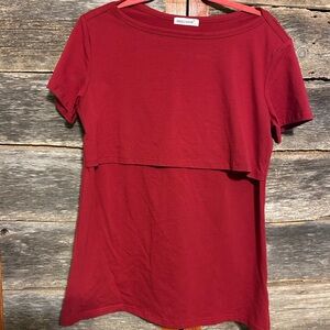 Small Show Deep Red Short Sleeve Nursing Top. Size L